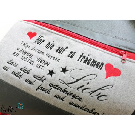 Foldover Tasche Spruch Stickerei Hör nie auf zu träumen  - handgemachte Kunstledertasche Leolini - 8