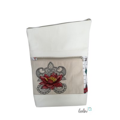 Foldover Tasche Lotusblume Stickerei - mit Außenfach