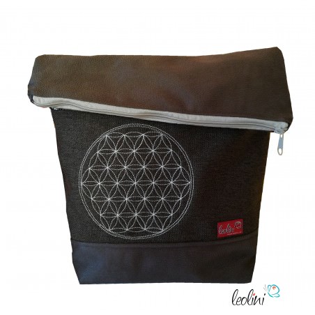 Foldover Tasche mit Blume des Lebens Stickerei  - Umhängetasche mit Außenfach Leolini - 3