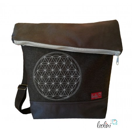 Foldover Tasche mit Blume des Lebens Stickerei  - Umhängetasche mit Außenfach Leolini - 1