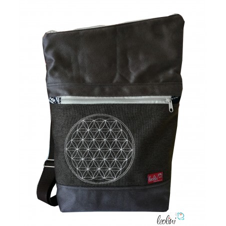 Foldover Tasche mit Blume des Lebens Stickerei  - Umhängetasche mit Außenfach Leolini - 2