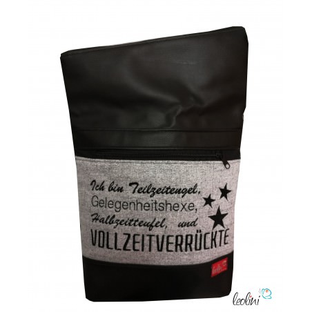 Foldovertasche Spruch Vollzeitverrückte schwarz - handgemachte Kunstledertasche Leolini - 2