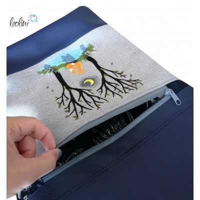 Foldover Tasche "Gemeinsamkeiten" Fuchs im Mondlicht Stickerei  - mit Außenfach