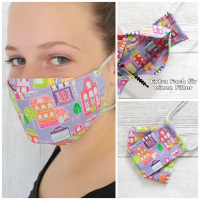 Lustige Mund-Nasenbedeckung aus Baumwollstoff mit Filterfach für Erwachsene