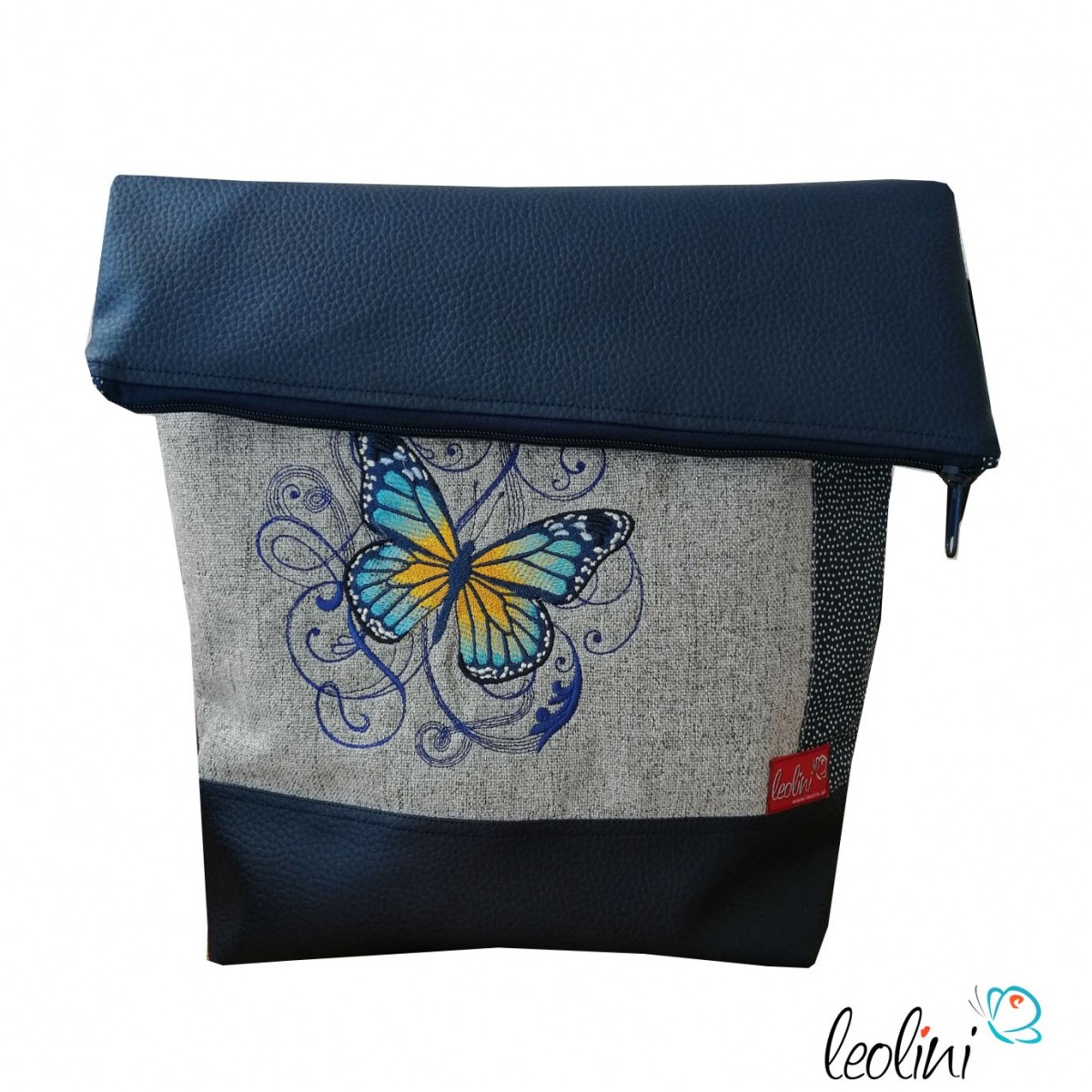 Foldover Tasche Schmetterling Stickerei  - mit Außenfach