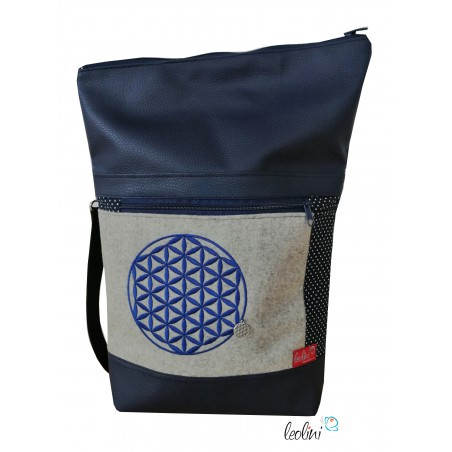 Foldover Tasche Blume des Lebens | Stickerei mit Charmanhänger - marine Leolini - 2