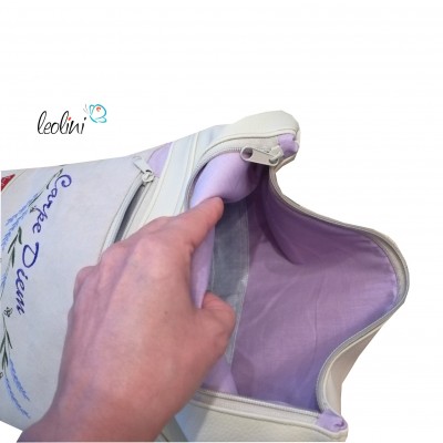 Foldover Tasche Carpe Diem Lavendel Stickerei  -  mit Außenfach