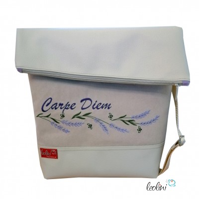 Foldover Tasche Carpe Diem Lavendel Stickerei  -  mit Außenfach