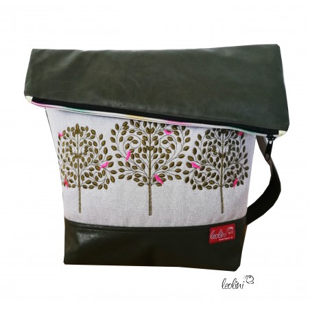 Foldover Tasche Lebensbäume Stickerei oliv mit Außenfach Leolini - 1