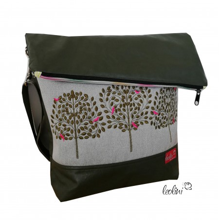 Foldover Tasche Lebensbäume Stickerei oliv mit Außenfach Leolini - 6