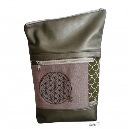 Foldover Tasche Blume des Lebens Stickerei mit Charmanhänger -  khaki Leolini - 2
