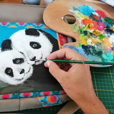 Umhängetasche Panda echte Malereitasche - Unikat