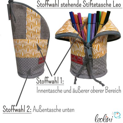 Stehende Stiftetasche Leo selbst gestalten | mit Name und Stoff personalisierbar