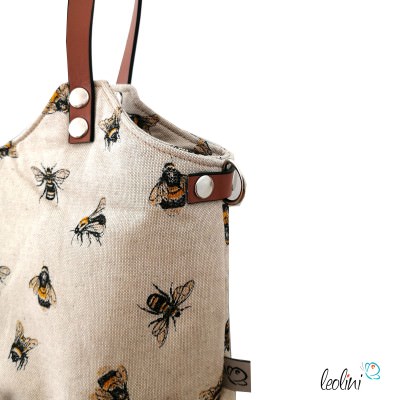 SET: Shopper & Allzwecktasche aus Canvas mit Stickerei Blume des Lebens | BEES| mit Außenfach und zusätzlichem Gurt