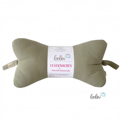 Musselin Leseknochen OLIVE - personalisierbar mit Stickerei