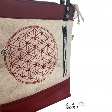 Henkeltasche LENO mit der Blume des Lebens | bordeaux Lederimitat | mit Außenfach Leolini - 4
