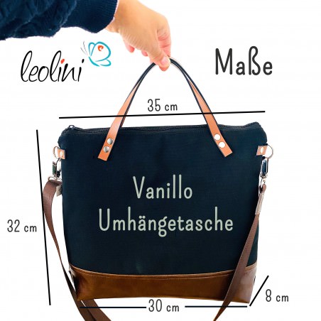Umhängetasche aus Canvas mit Stickerei LOTUSBLÜTE | Farbe anthrazit mit Henkel Leolini - 6