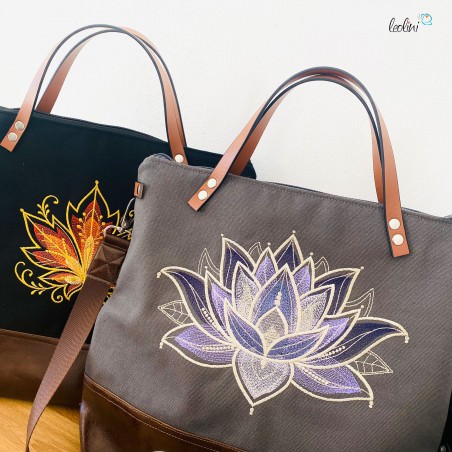 Umhängetasche aus Canvas mit Stickerei LOTUSBLÜTE | Farbe anthrazit mit Henkel Leolini - 7